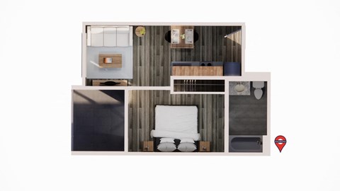 Floor plan for 1 bed, 1 bath, 360 sqft